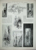 Original Old Antique Print 1892 Fez Morocco Deb-El-Beshir Mellah Derber Village