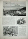 Original Old Antique Print 1892 Meru Mochi Mission Station House Taveta Africa