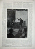 Original Old Antique Print 1892 Travelling Operator Man Stage Candle Light Art