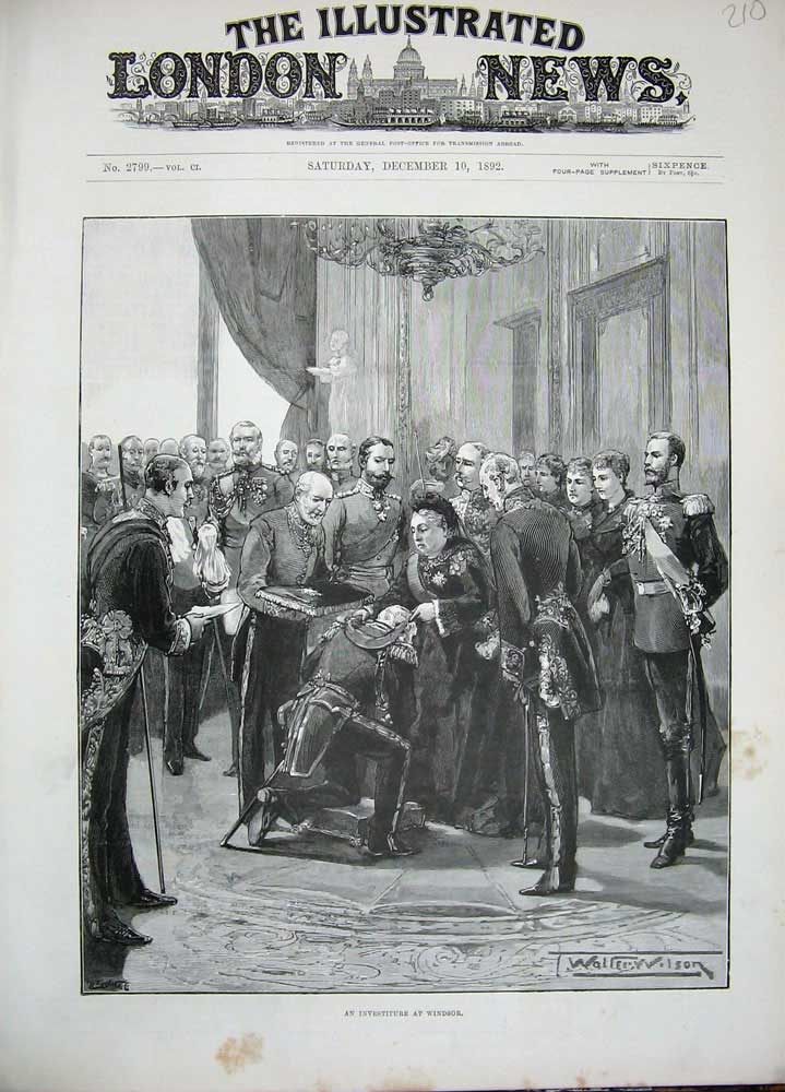 Original Old Antique Print 1892 Investiture Windsor Castle Queen London Guards