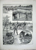 Original Old Antique Print 1892 Volunteer Siers Ceylon Camp Sham-Fight War 19th
