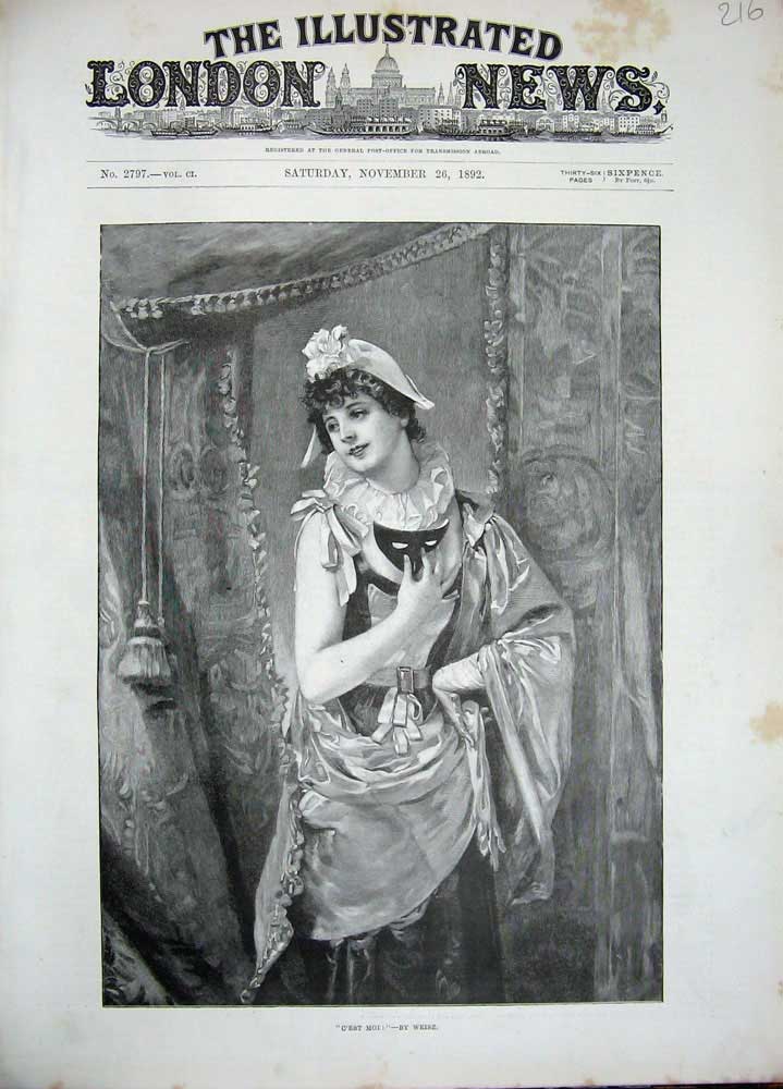 Original Old Antique Print 1892 Weisz Fine Art Portrait Beautiful Woman Theatre