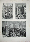 Original Old Antique Print 1892 Paris Dynamite Explosion Police Office Ruins