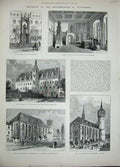 Original Old Antique Print Schlosskirche Wittenberg 1892 Monastery University