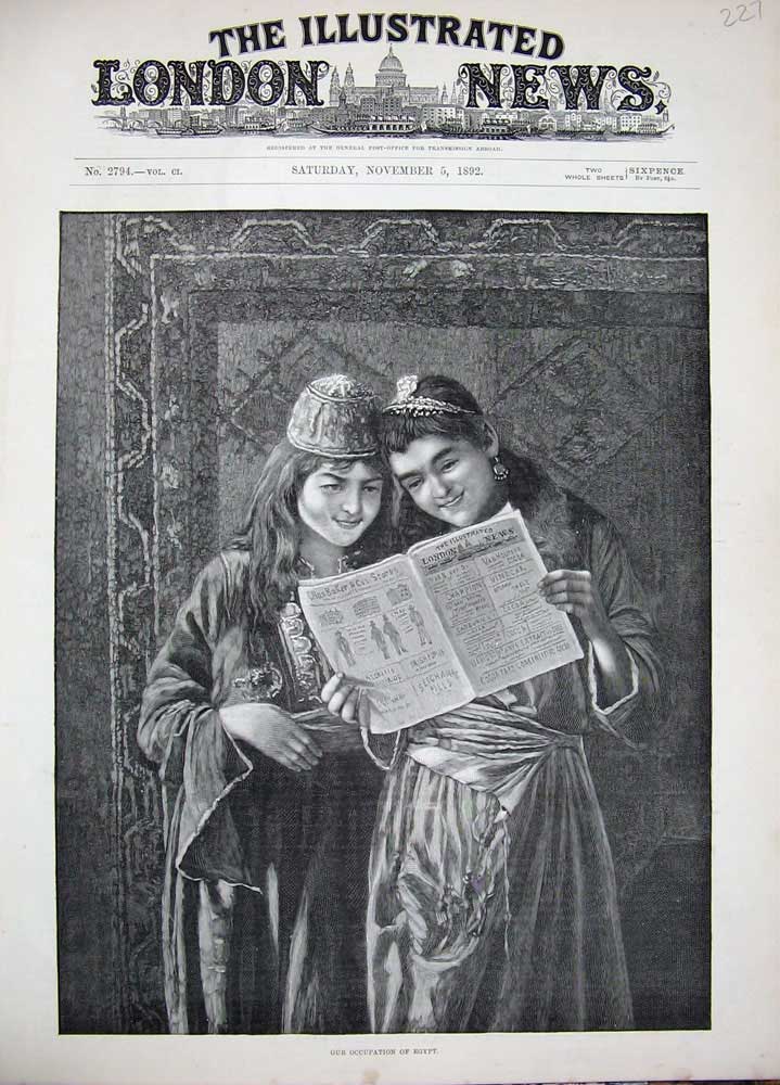 Original Old Antique Print 1892 Fine Art Beautiful Girls Reading London News