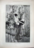 Old Antique Print 1892 Wunnenberg Fine Art Beautiful Woman Basket Flowers 19th