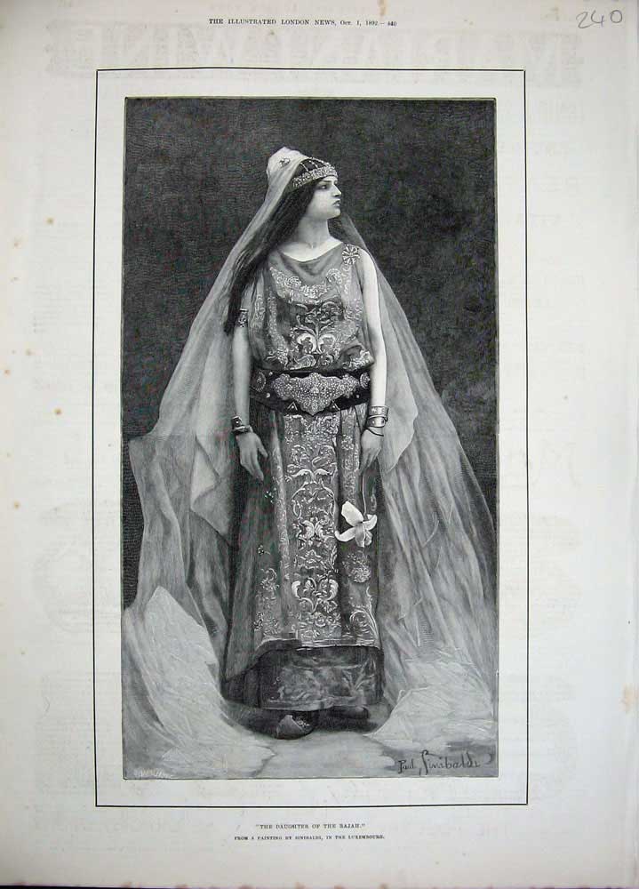 Original Old Antique Print Portrait Daughter Rajah 1892 Beautiful Girl 19th