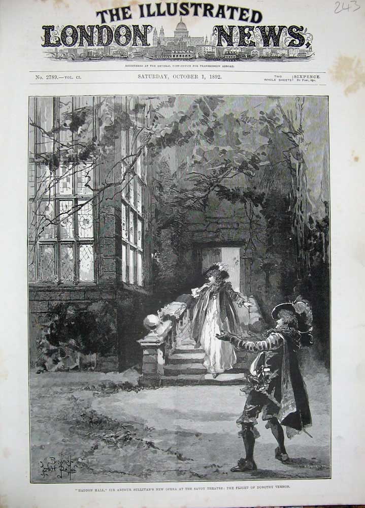 Old Antique Print Haddon Hall Arthur Sullivan'S Opera Savoy Theatre 1892 19th