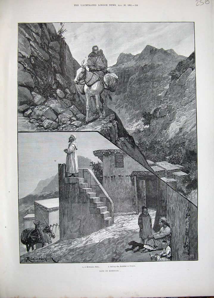 Old Antique Print Life Morocco Africa 1892 Moutain Path Prayer Woodville 19th