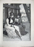Old Antique Print 1892 Knowles Fine Art Ladies Women Reading Letters War 19th