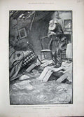 Original Old Antique Print 1892 Greiffenhagen Art Man Flooded House Bed Chair