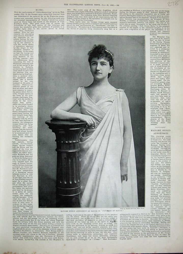 Original Old Antique Print 1892 Madame Sigrid Arnson Baucis Philemon Theatre