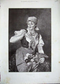 Old Antique Print 1892 Sweet Apples Roskovics Sepia Fine Art Lady Woman 19th