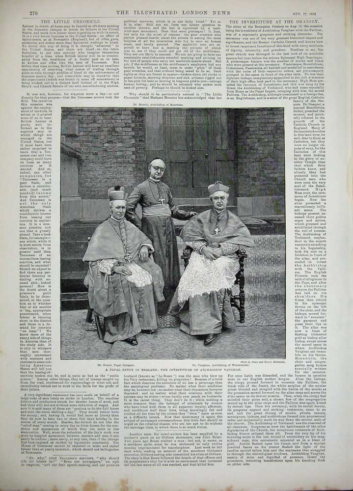 Old Antique Print Grindelwald Switzerland Eiger 1892 Archbishop Vaughan 19th