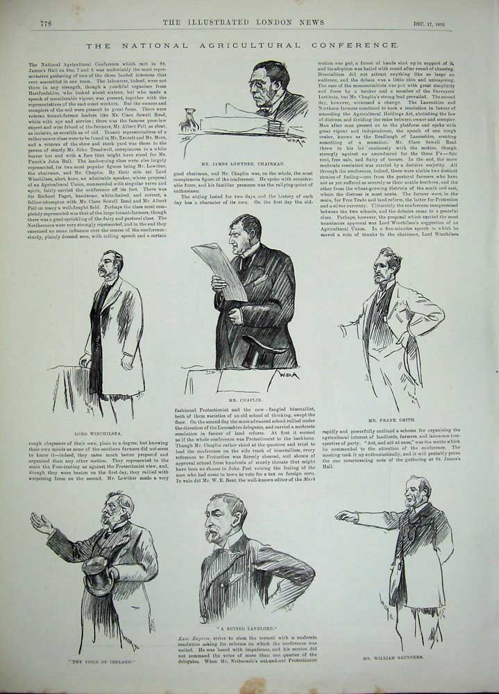 Old Antique Print 1892 Agriculture Lowther Chaplin Suanders Sappho Lady 19th