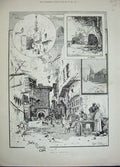 Old Antique Print 1892 Egypt Cairo Sharia-El-Aybar Mosque Sekhia Tombs 19th