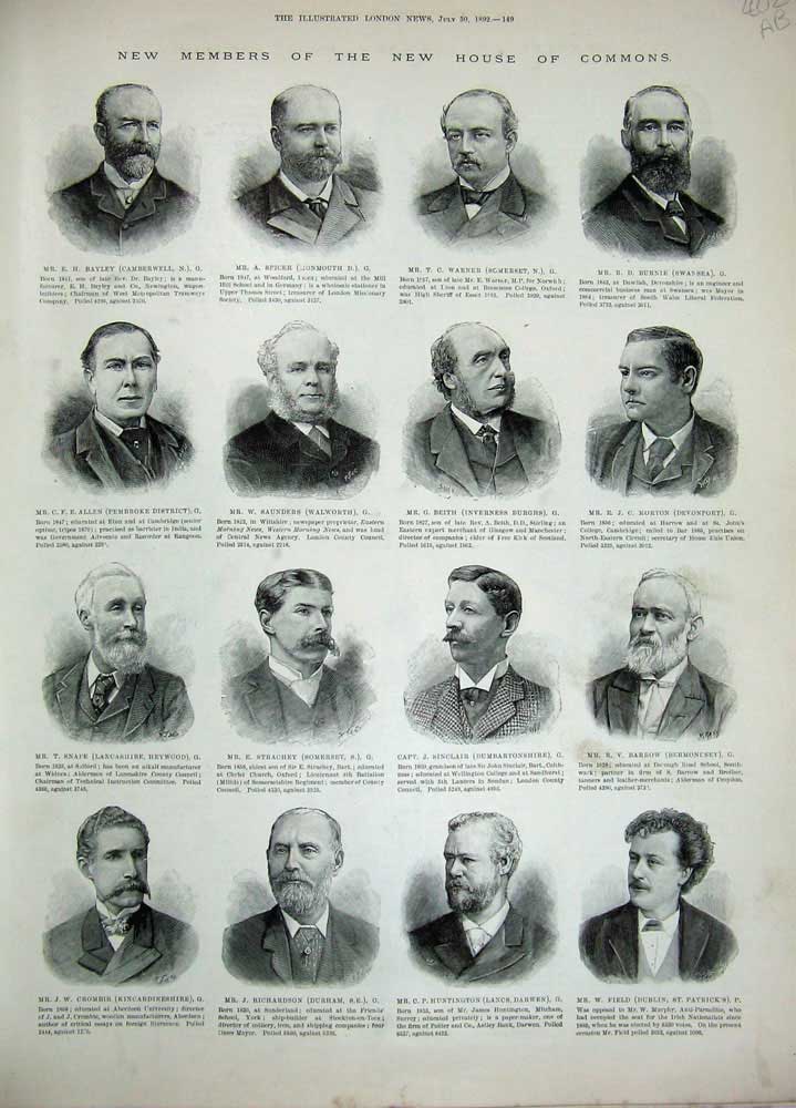 Original Old Antique Print 1892 Members House Commons Men Parliament London