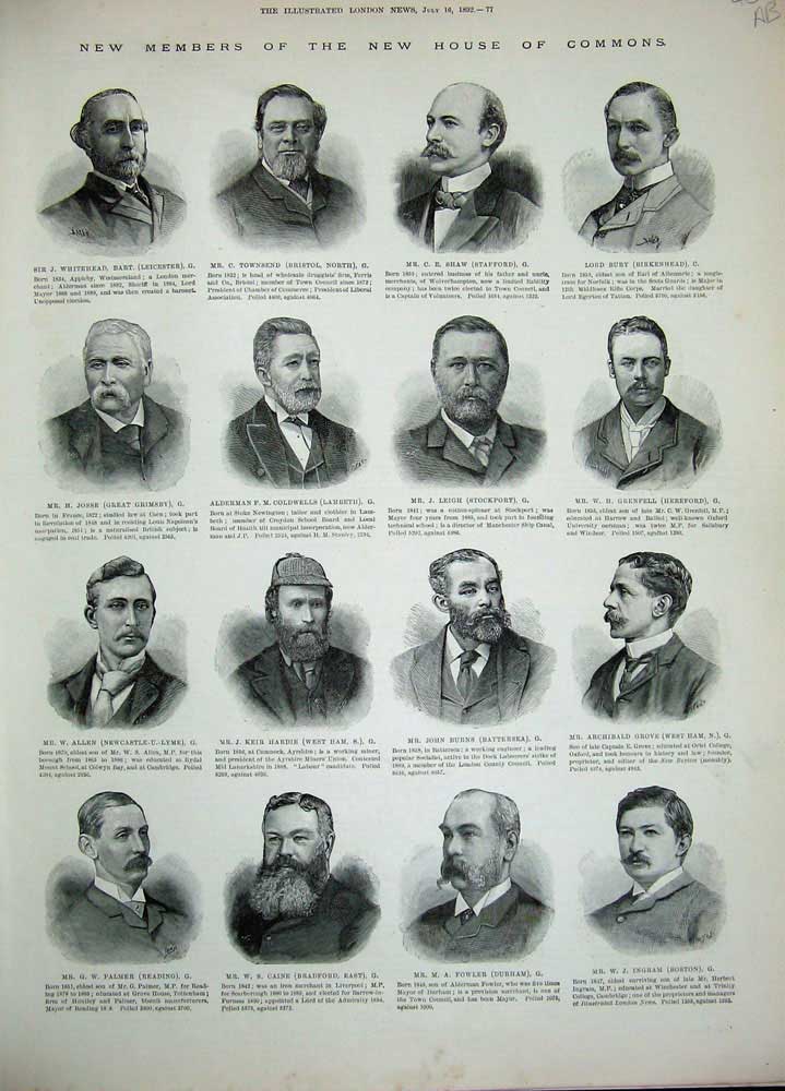 Old Antique Print 1892 Members House Commons Parliament London Lambeth 19th