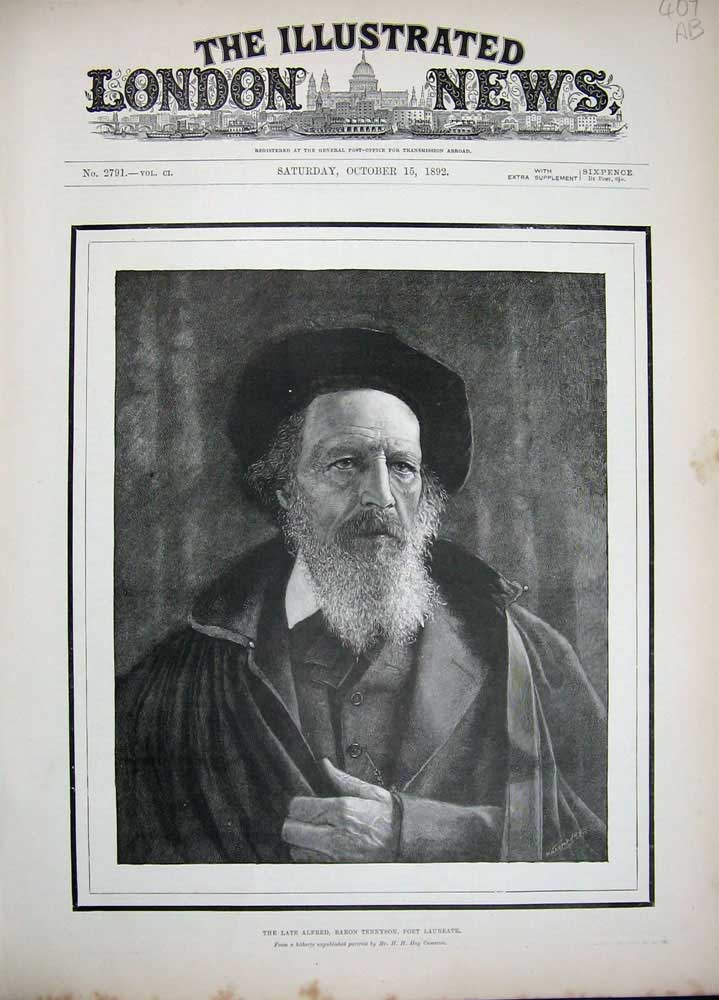 Old Antique Print 1892 Alfred Baron Tennyson Poet Laureate Westminster 19th