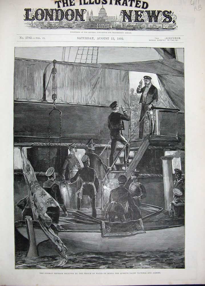 Antique Old Print 1892 German Emperor Ship Victoria Albert William Meteor 19th