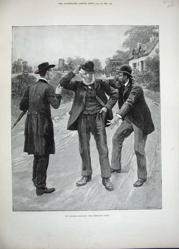 Antique Old Print 1892 General Election Men Voting Donkey People'S Palace 19th