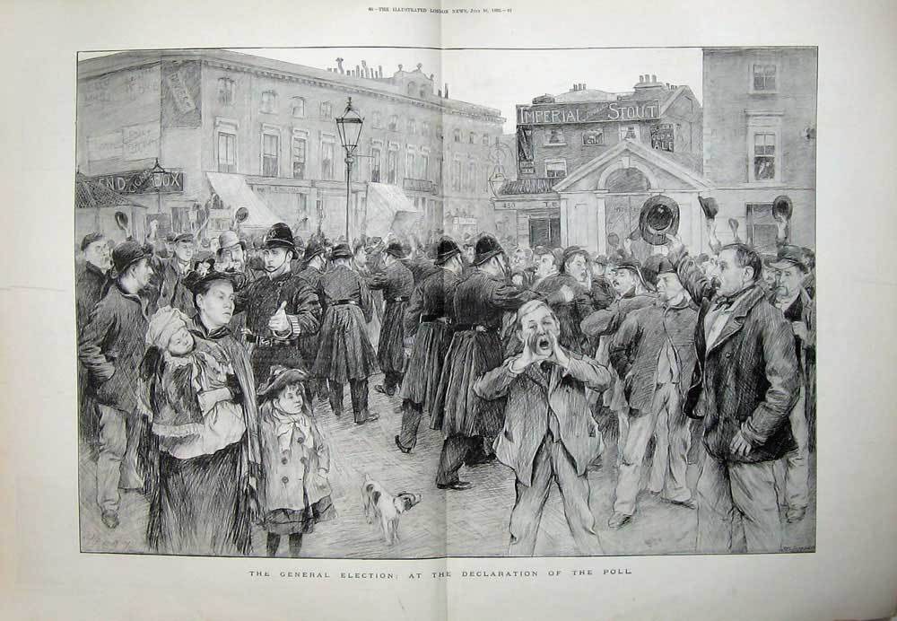 Old Antique Print 1892 General Election Voting Tennyson Isle Wight House 19th
