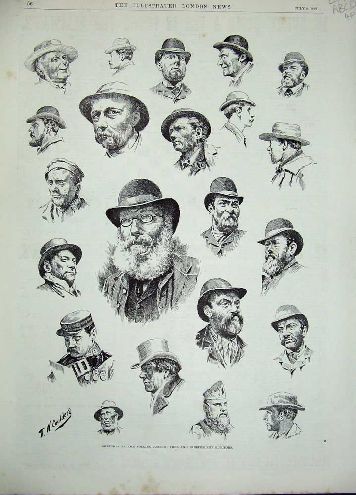 Old Antique Print 1892 Elections Polling Parliament Stanley Lambeth Men 19th