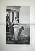 Original Old Antique Print 1892 Temple Art Statue Beautiful Woman Lady Flowers