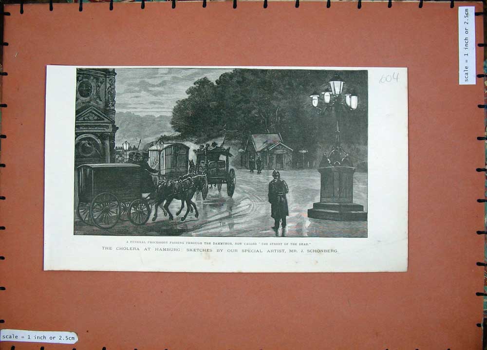 Old Antique Print Cholera Hamburg 1892 Funeral Procession Dammthor Dead 19th