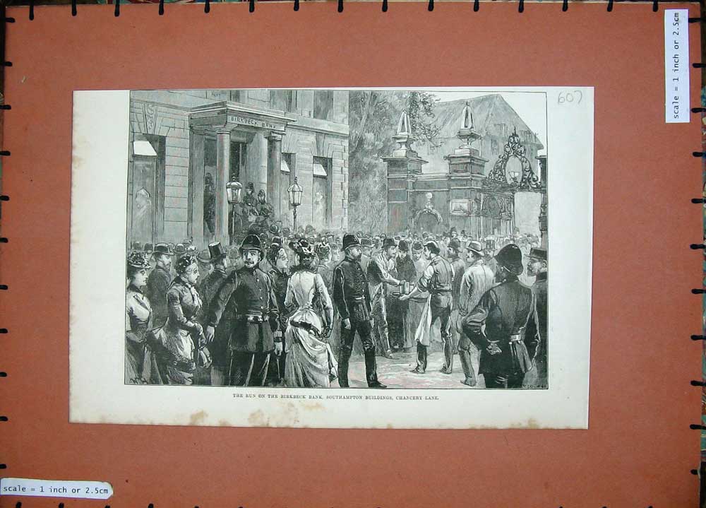 Old Antique Print 1892 Birkbeck Bank Southampton Buildings Chancery Lane 19th