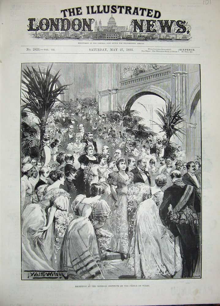 Old Antique Print 1893 Reception Imperial Institute Prince Wales Fine Art 19th