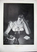 Old Antique Print Zickendraht Fine Art 1893 Beautiful Woman Love Letter 19th