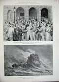 Original Old Antique Print 1893 Australia Bank Melbourne Dust-Storm Tree Plain