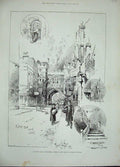 Original Old Antique Print 1893 St John'S Gate Clerkenwell Prince Wales Street