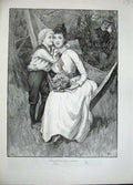 Old Antique Print 1893 Garland Fine Art Little Boy Woman Hammock Flowers 19th