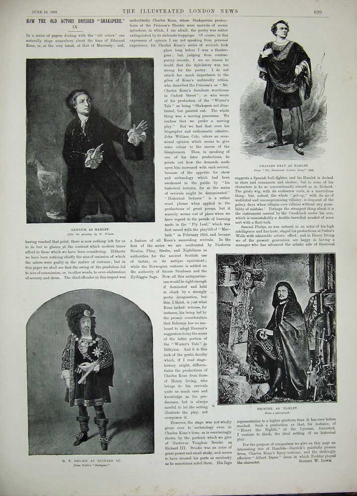 Original Old Antique Print 1893 Woodville Art Women Man Boat Hamlet Shakspere
