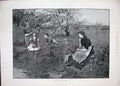 Original Old Antique Print 1893 May Scene Country Women Children Flower Trees
