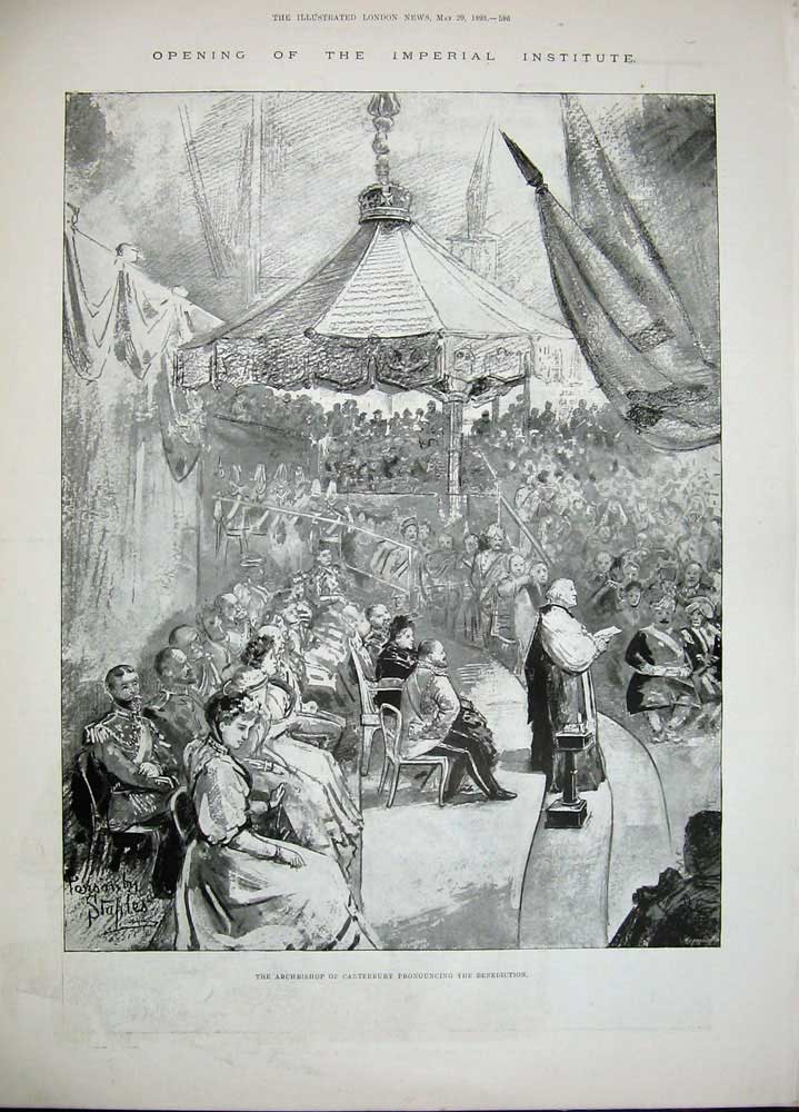 Old Antique Print 1893 Prince Wales Ship Campania Archbishop Canterbury 19th