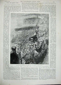 Old Antique Print 1893 Beaconsfield Statue Westminster Albert Hall Derry 19th