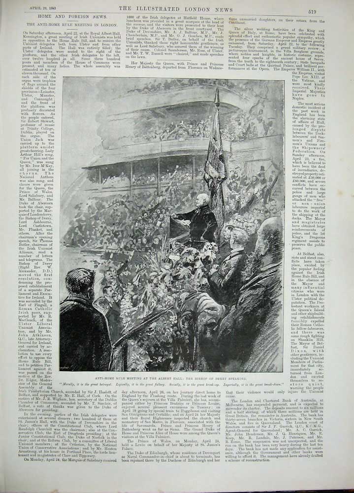 Old Antique Print 1893 Beaconsfield Statue Westminster Albert Hall Derry 19th