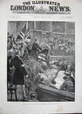 Old Antique Print Men Meeting Irish Delegates Albert Hall Union Jack 1893 19th