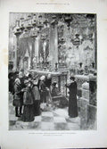 Old Antique Print 1893 Queen Florence Shrine Church Annunziata Fine Art 19th