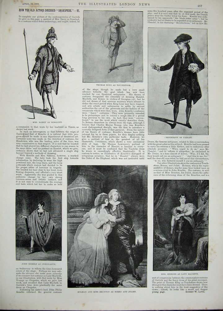 Old Antique Print 1893 Duck Shooting India Shakspere Hamlet Romeo Juliet 19th