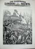 Original Old Antique Print 1893 Meeting Belfast Mr Balfour Linen Hall Ireland