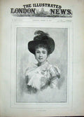 Original Old Antique Print 1893 Portrait Blue Belle Beautiful Woman Lady 19th