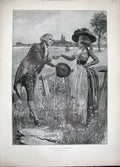 Original Old Antique Print 1893 Partridge Fine Art Man Woman Romance Country