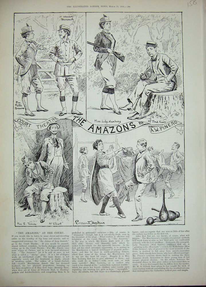 Old Antique Print 1893 Court Theatre Amazons Elliot Kerr Browne Hopkins 19th