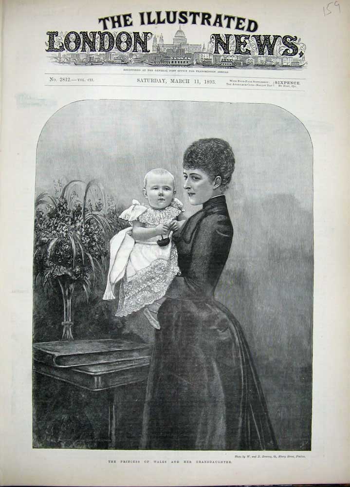 Old Antique Print 1893 Princess Wales Grand-Daughter Baby Girl Portrait 19th