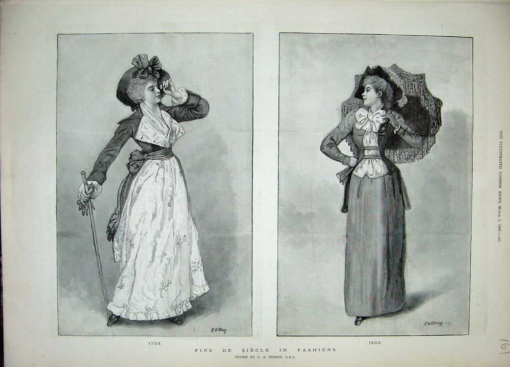 Original Old Antique Print 1893 Storey Womens Fashion Dresses Clothes Victorian
