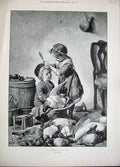 Original Old Antique Print 1893 Little Boy Girl Children Dead Ducks Feathers